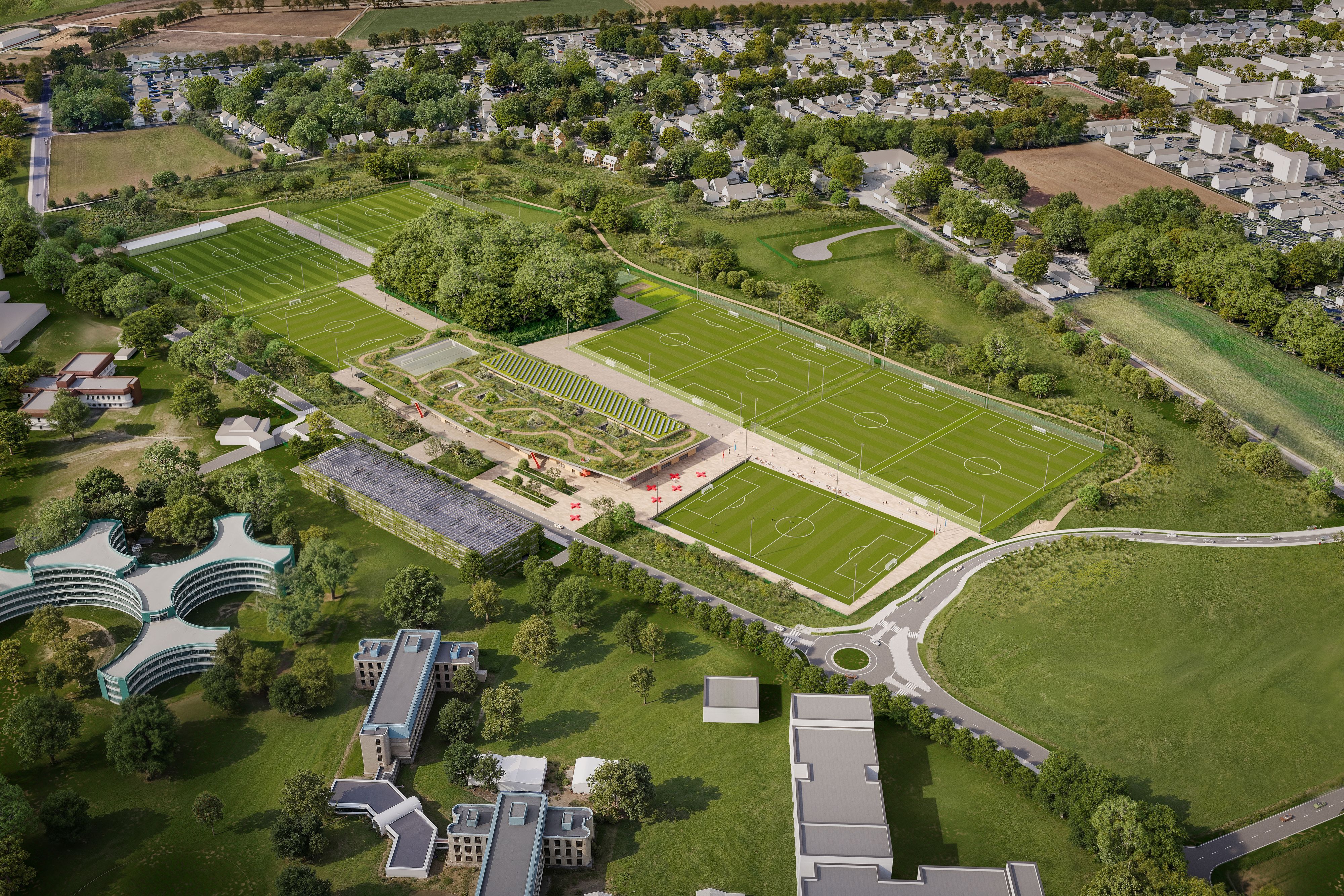 Bayer-04-Campus in Monheim Version aus Mai 2026  Foto: rendertaxi GmbH Alexander Pfeiffer und Felix Volland