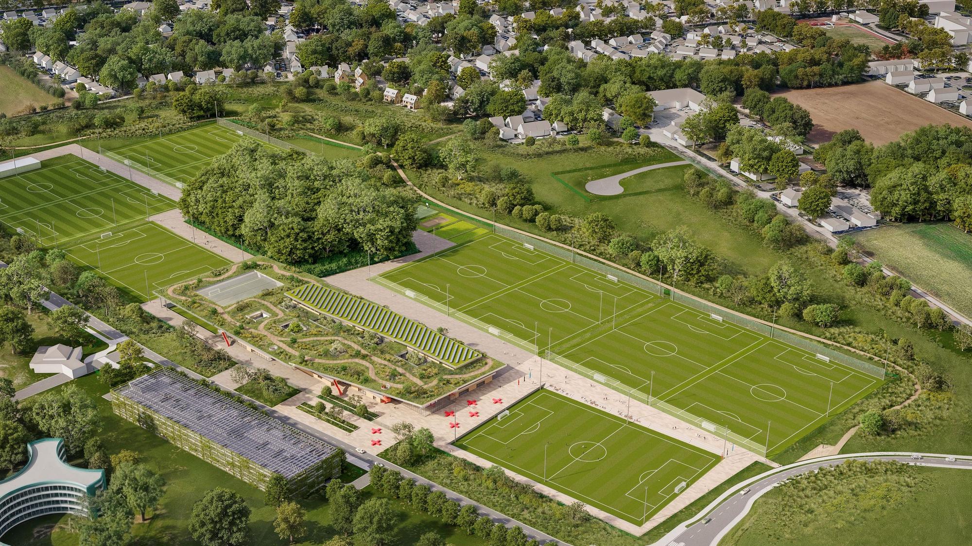 Bayer-04-Campus in Monheim Version aus Mai 2026 Foto: rendertaxi GmbH Alexander Pfeiffer und Felix Volland