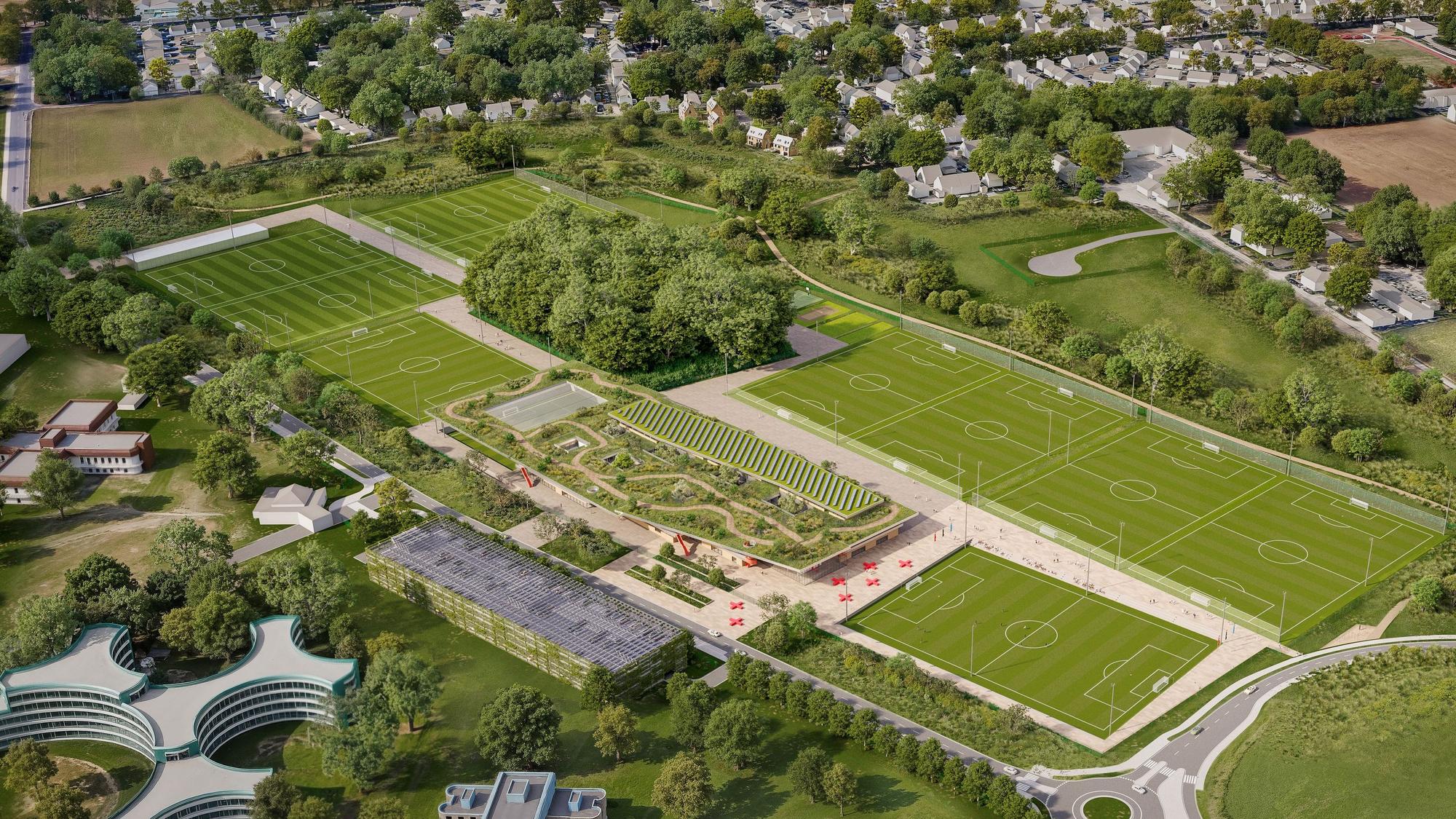 Bayer-04-Campus in Monheim Version aus Mai 2026 Foto: rendertaxi GmbH Alexander Pfeiffer und Felix Volland