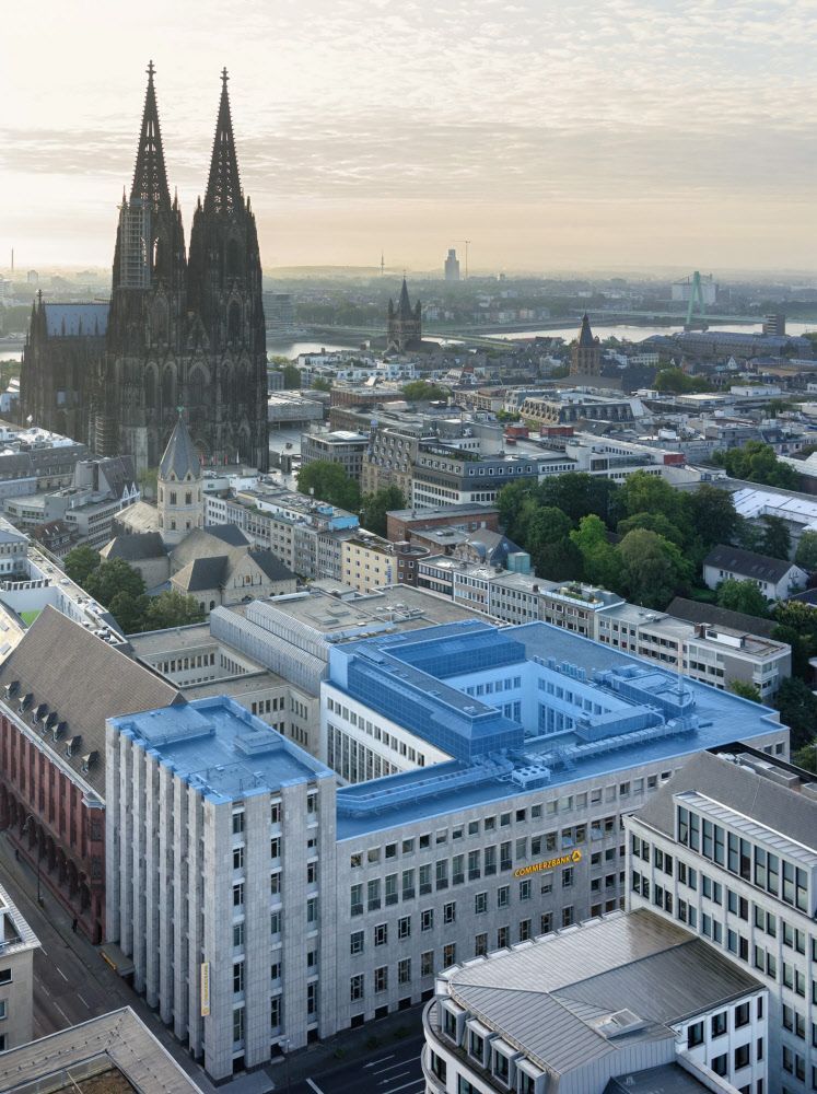 Das blau eingefärbte Gebäude (Bild aus 2018) soll einem Neubau weichen.
