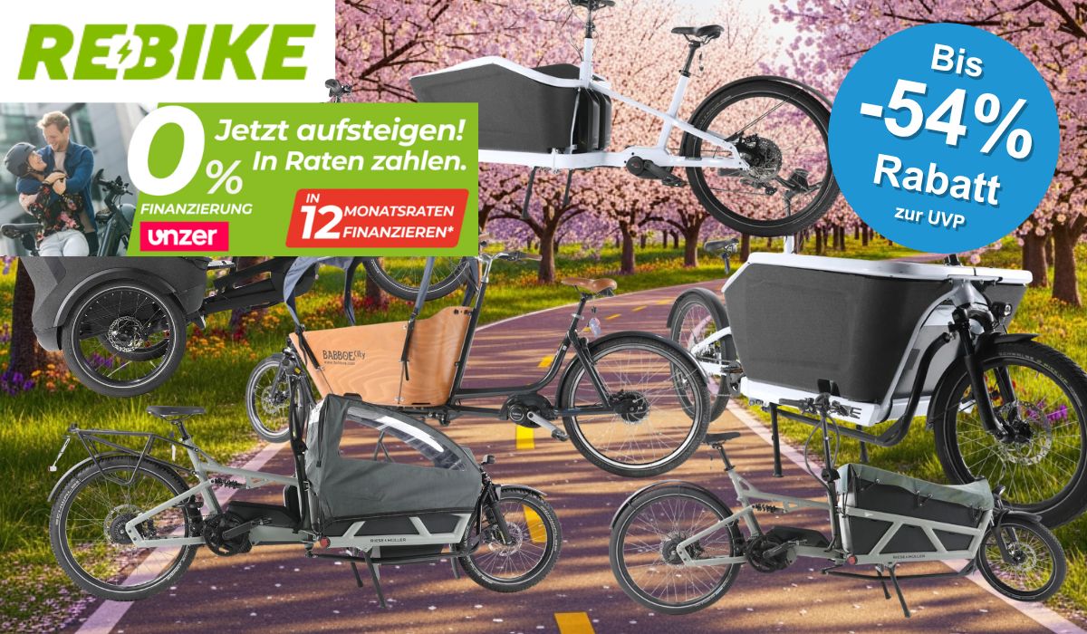 Auf dem Bild ist eine Collage aus diverse Lastenfahrrädern zu sehen auf einem noch frühlingshaften Hintergrund.