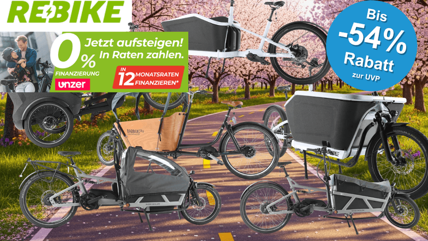 Auf dem Bild ist eine Collage aus diverse Lastenfahrrädern zu sehen auf einem noch frühlingshaften Hintergrund.