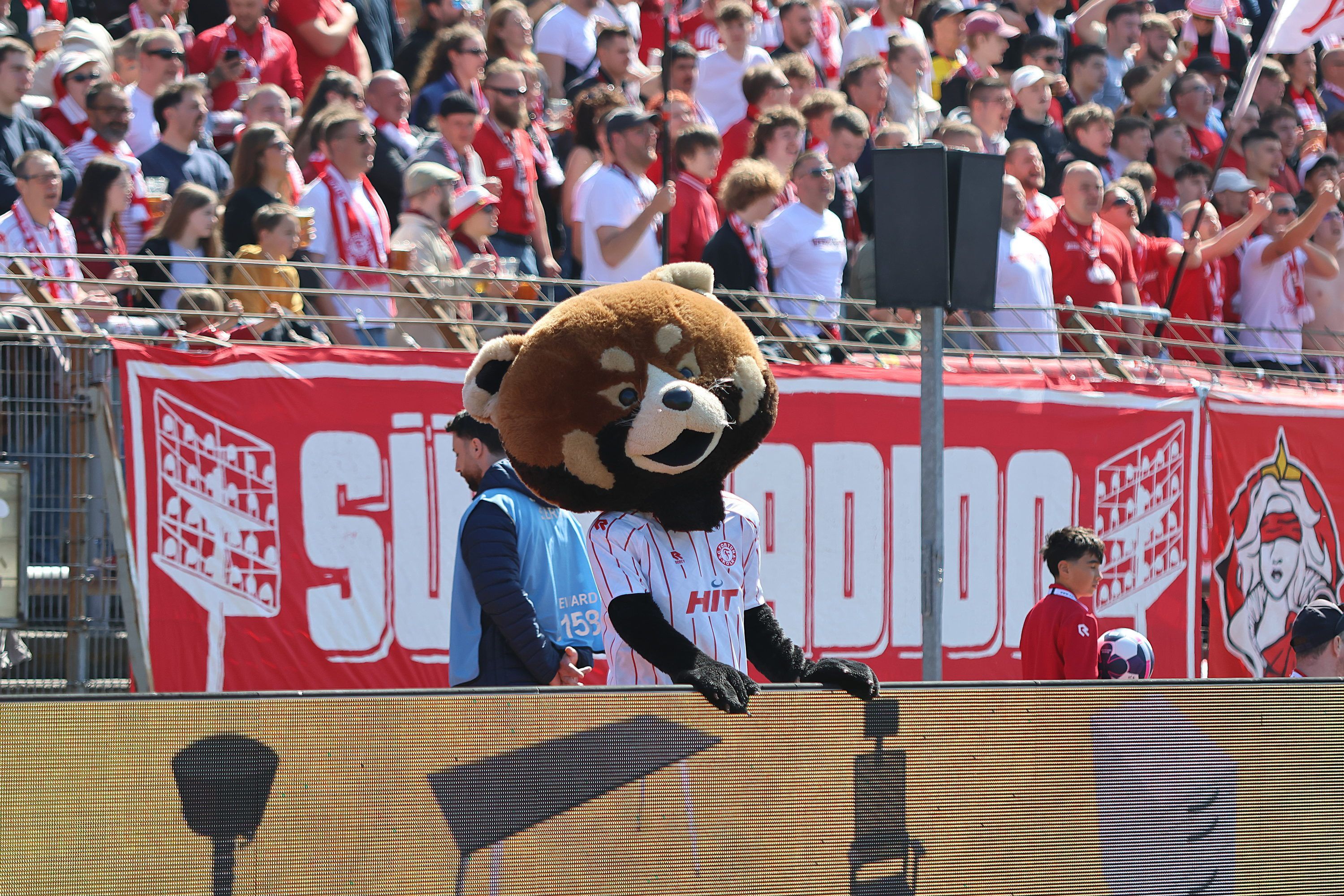 Volle Ränge im Südstadion mit Maskottchen