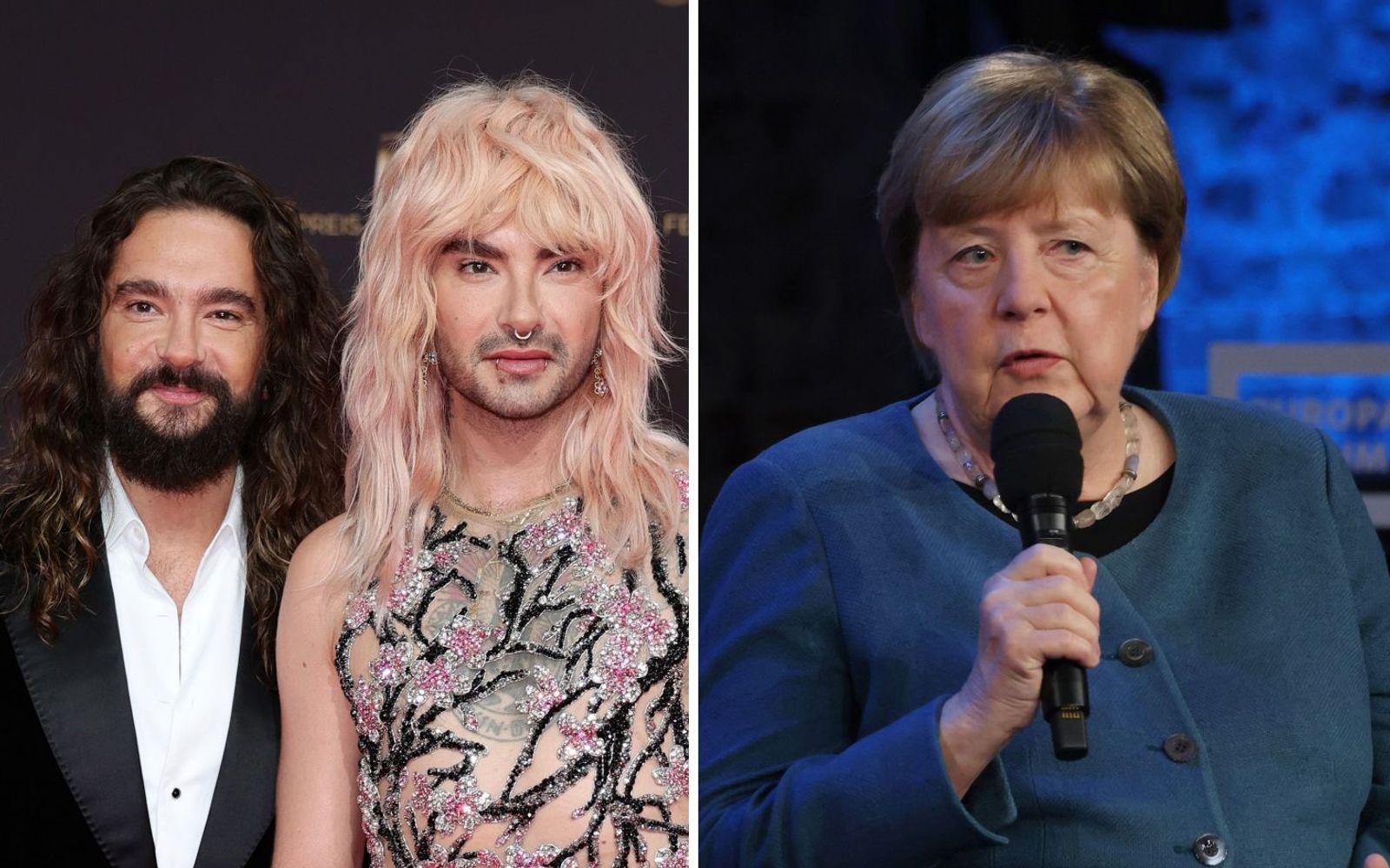 Tom (links) und Bill Kaulitz sind „richtig traurig“ über Angela Merkels Podcast-Absage. (Bild: 2024 Getty Images/Andreas Rentz / 2026 Getty Images/Sean Gallup (Fotomontage))