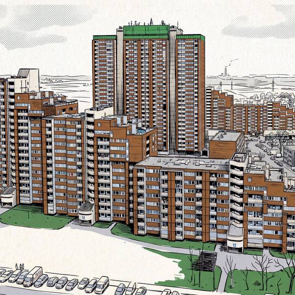 Grafik des Hochhaus-Komplexes am Kölnberg in Meschenich. Die Trabantensiedlung gilt als sozialer Brennpunkt.
