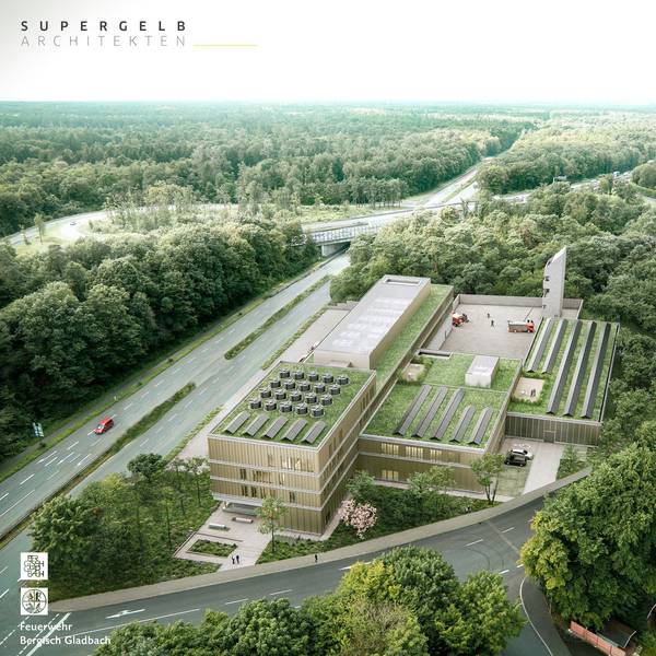 Eine Visualisierung zeigt die geplante Wache zwischen Frankenforster Straße, Refrather Weg und Autobahn 4.