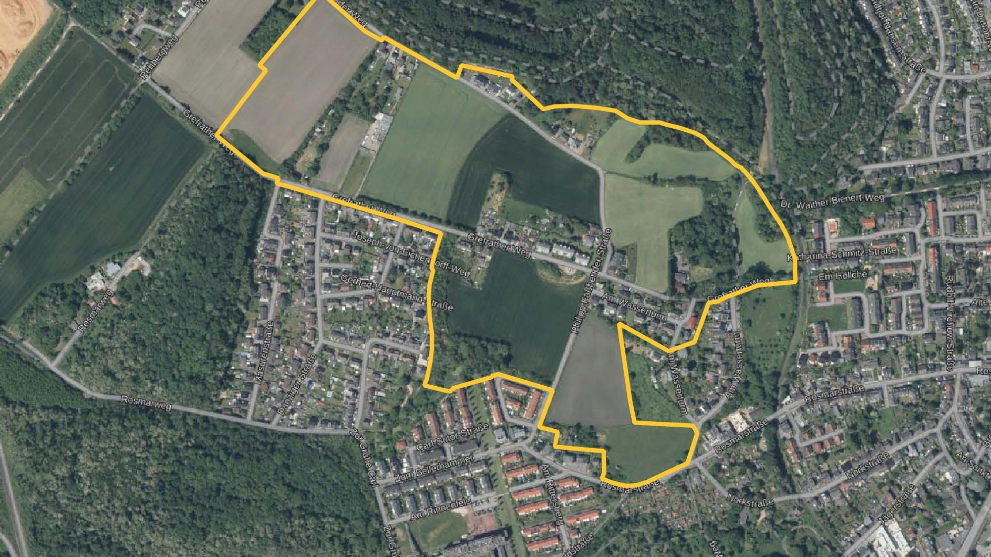 Auf dem Foto ist ein Luftbild des geplanten Neubaugebiets Grube Carl zu sehen.