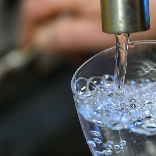ARCHIV – 24.07.2025, Sachsen, Chemnitz: Trinkwasser läuft in einer Küche in Chemnitz in ein Glas. (zu dpa: „Wegen Keimen: Leitungswasser in zwei Gemeinden wird gechlort“) Foto: Hendrik Schmidt/dpa +++ dpa-Bildfunk +++