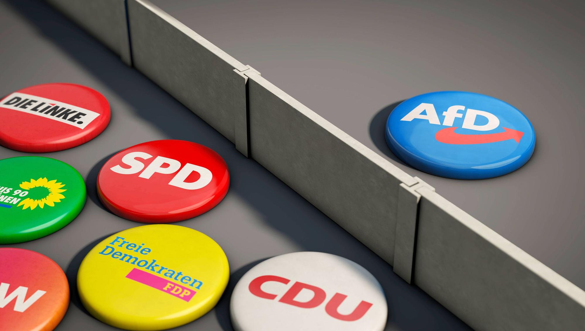 Brandmauer gegenüber der AfD Symbolbild zum Thema Ausgrenzung, keine Zusammenarbeit mit der AfD *** Firewall against the AfD Symbolic image on the topic of exclusion, no cooperation with the AfD
