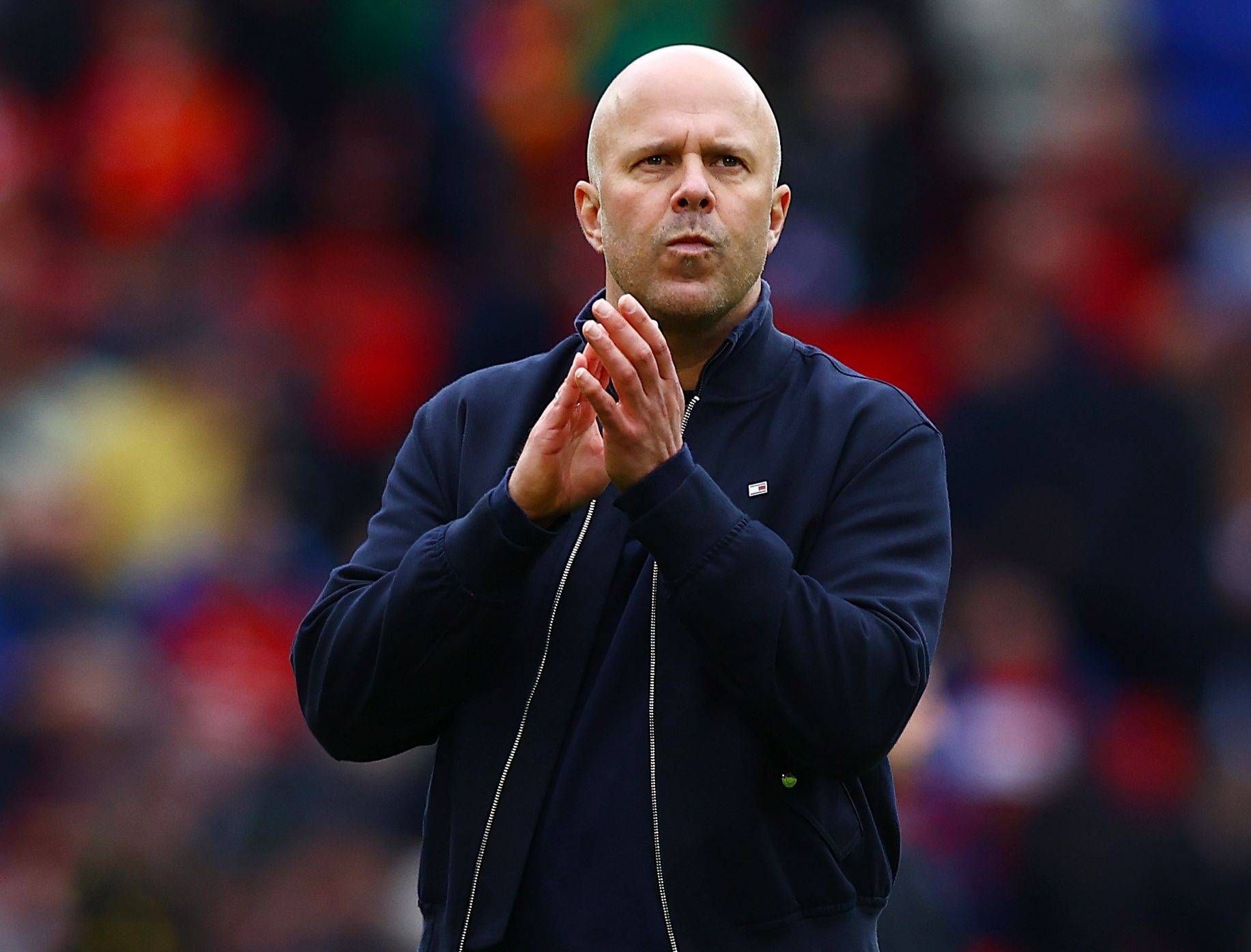 Liverpool manager Arne Slot thanks the fans at the end of the match Manchester United, ManU v Liverpool, Premier League, Football, Old Trafford, Manchester , UK - 03 May 2026Manchester Old Trafford United Kingdom EDITORIAL USE ONLY No use with unauthorised audio, video, data, fixture lists, club/league logos or live services. Online in-match use limited to 120 images, no video emulation. No use in betting, games or single club/league/player publications. PUBLICATIONxINxGERxSUIxAUTxHUNxGRExMLTxCYPxROUxBULxUAExKSAxCHNxDENxINDxITAxPORxESPxSWExTURxMEXxCOLxVENxPERxECUxBRAxARGxCHIxURUxPARxPANxONLY Copyright: xMattxWest/Shutterstockx 16854589av