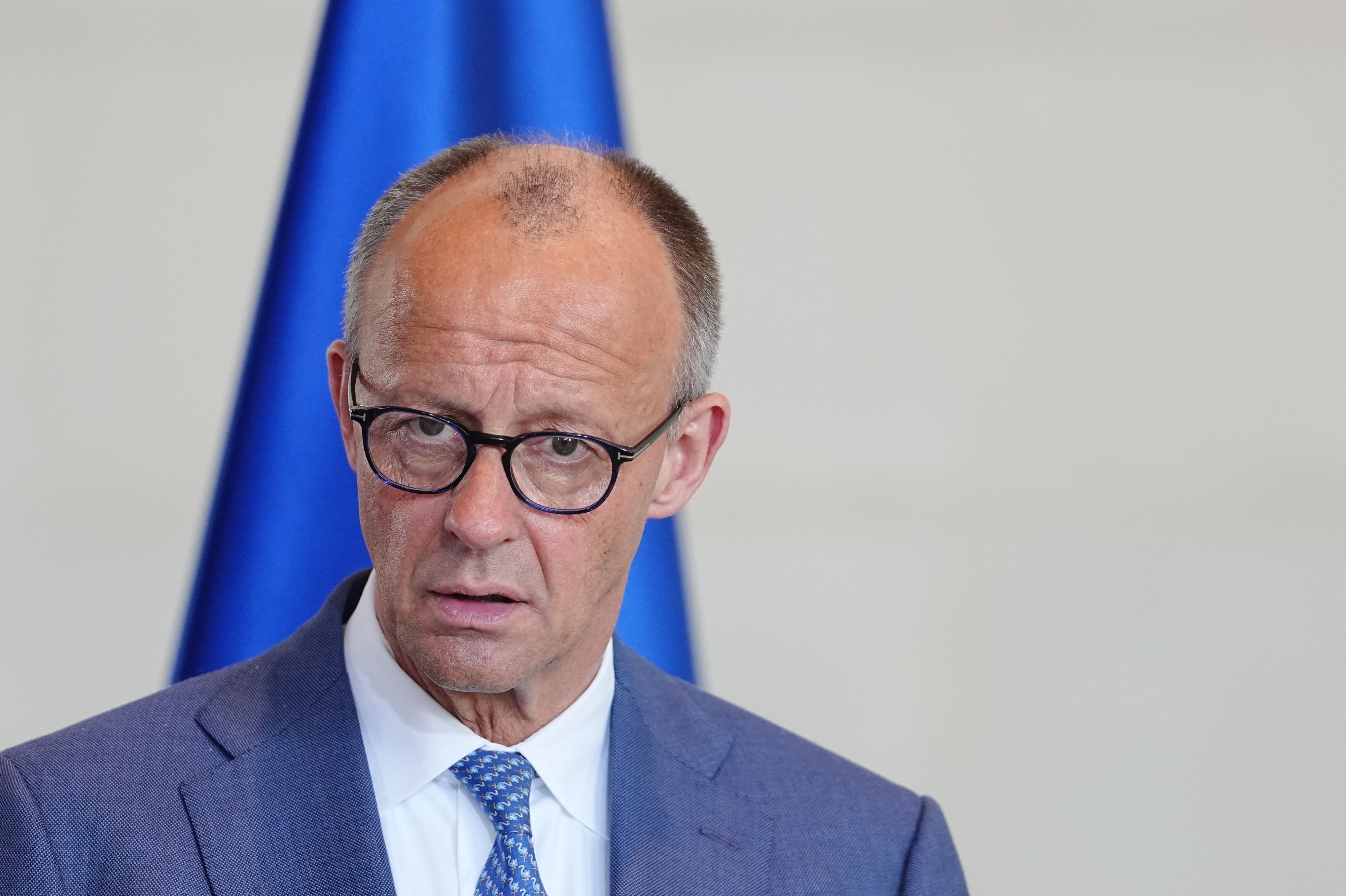 Bundeskanzler Friedrich Merz (CDU) bei einer Pressekonferenz.