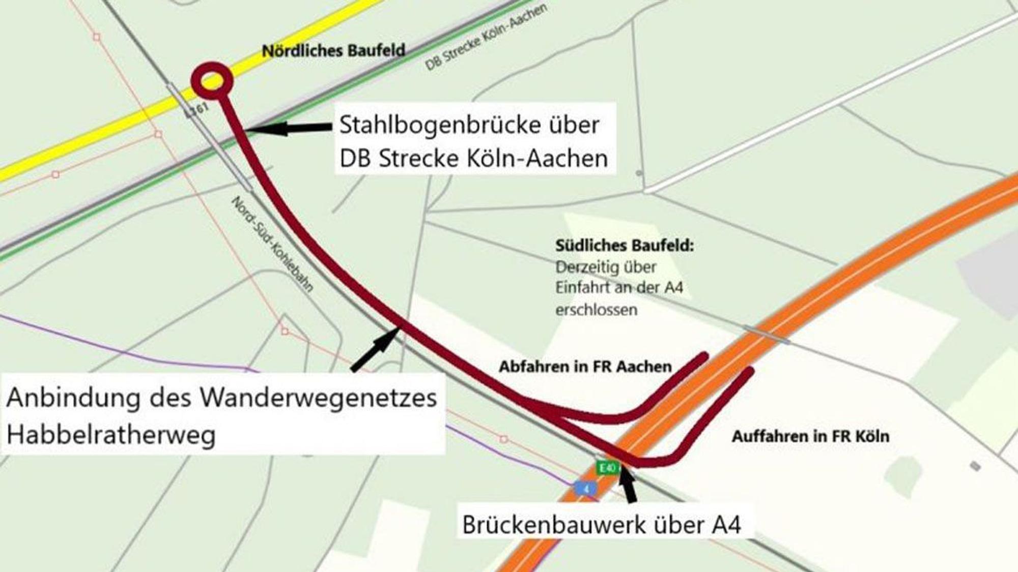 Das Bild ist eine Grafik, die die Anschlussstelle Frechen-Königsdorf zeigt.