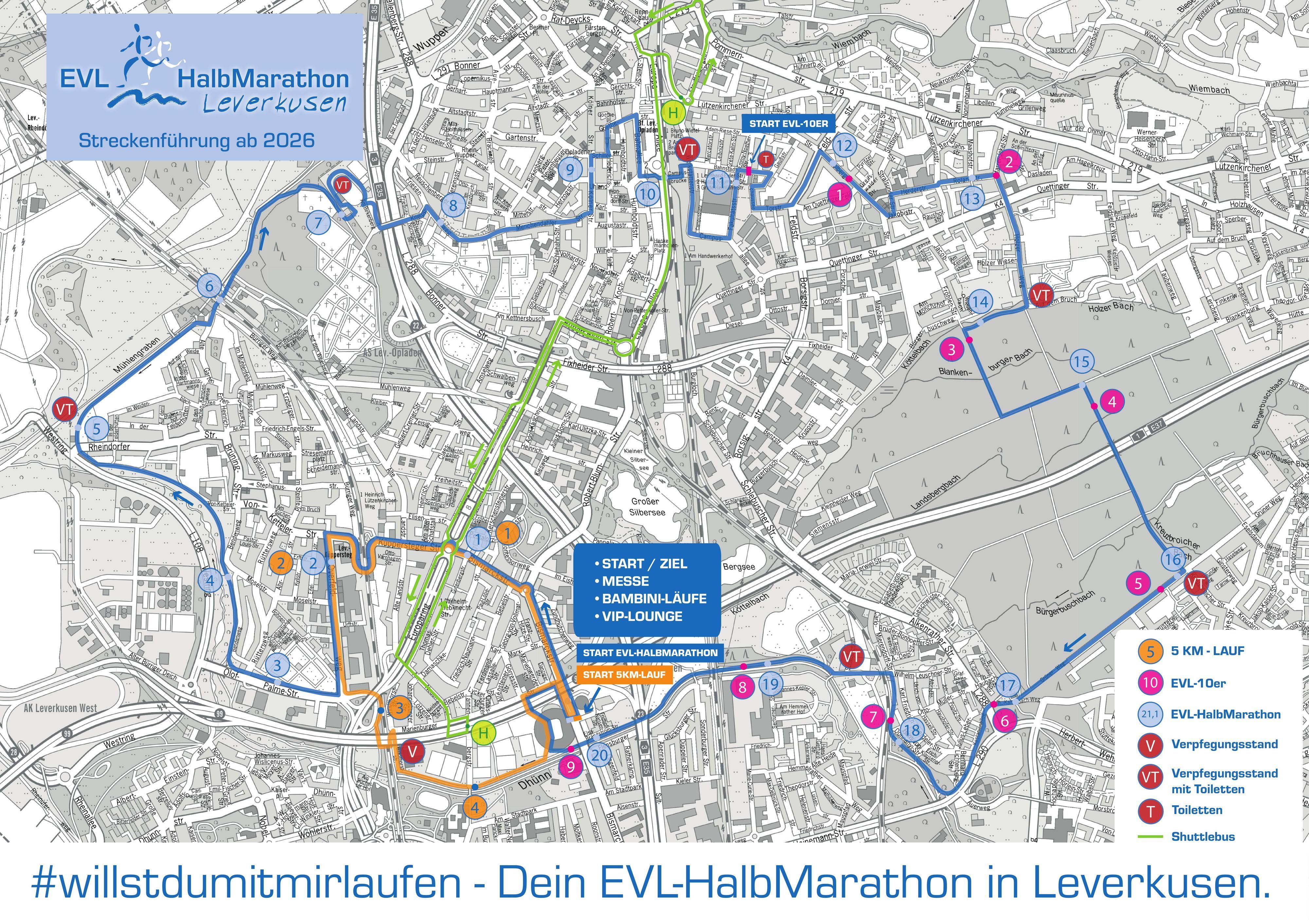 Der Streckenplan des EVL-Halbmarathon 2026