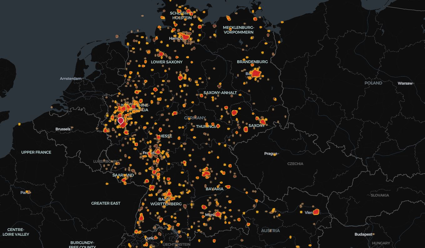 Ein Screenshot der Webseite laut.jetzt zeigt von Nutzerinnen gemeldete Übergriffe in Deutschland.