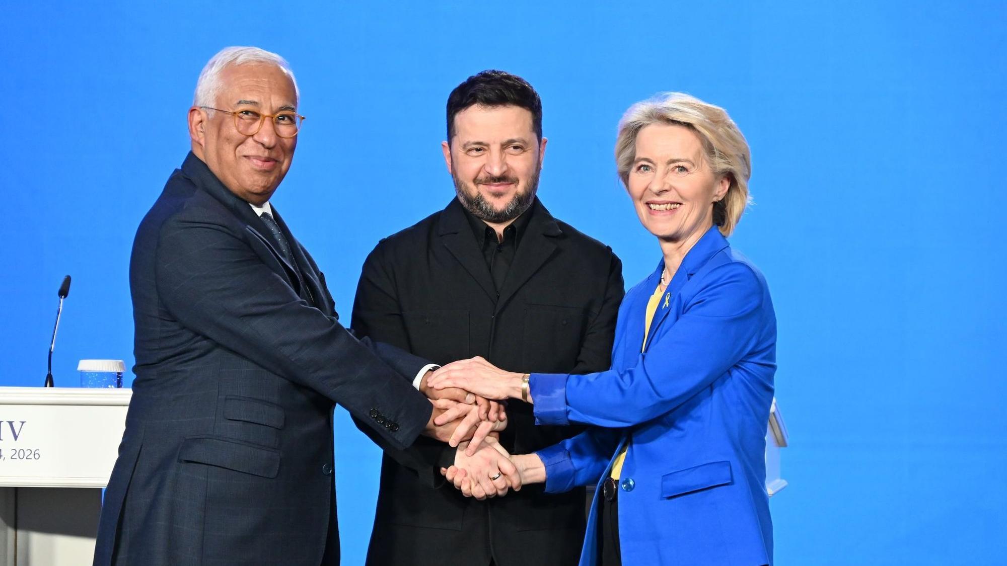 Selenskyj, von der Leyen und Costa