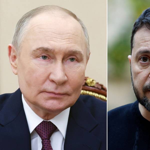Die Bildkombo zeigt den russischen Präsidenten Wladimir Putin (l.) und den ukrainischen Präsidenten Wolodymyr Selenskyj.
