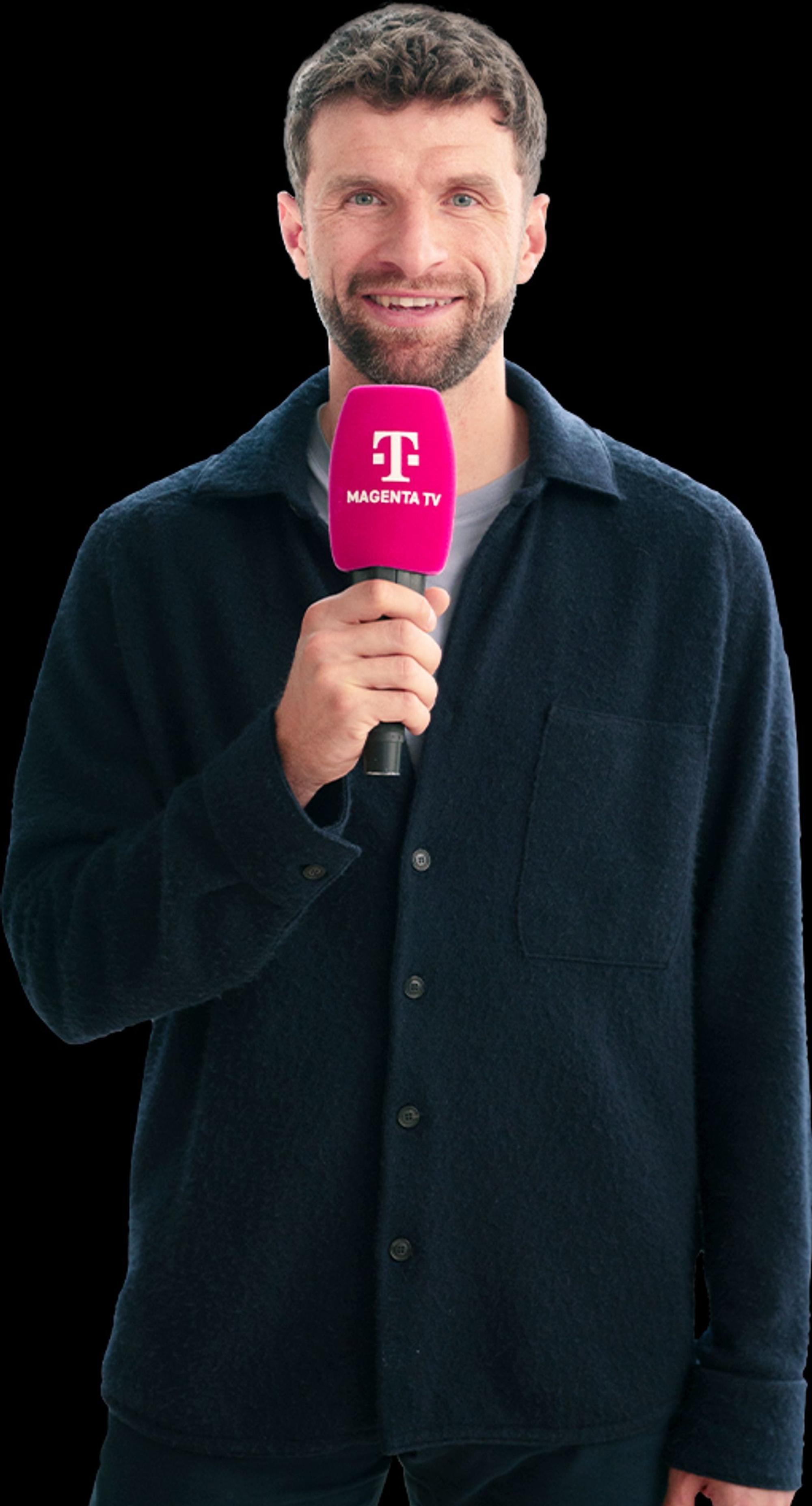 Auch dieser „Experte“ ist ein Coup. Fußball-Legende Thomas Müller, ein Mann mit unbestrittenen Entertainer-Qualitäten, schnürt immer noch professionell seine Fußball-Schuhe und kickt in der amerikanischen Profi-Liga. Insofern kennt sich der Mann beim Hauptgastgeber der Fußball-WM 2026 aus. (Bild: Deutsche Telekom)