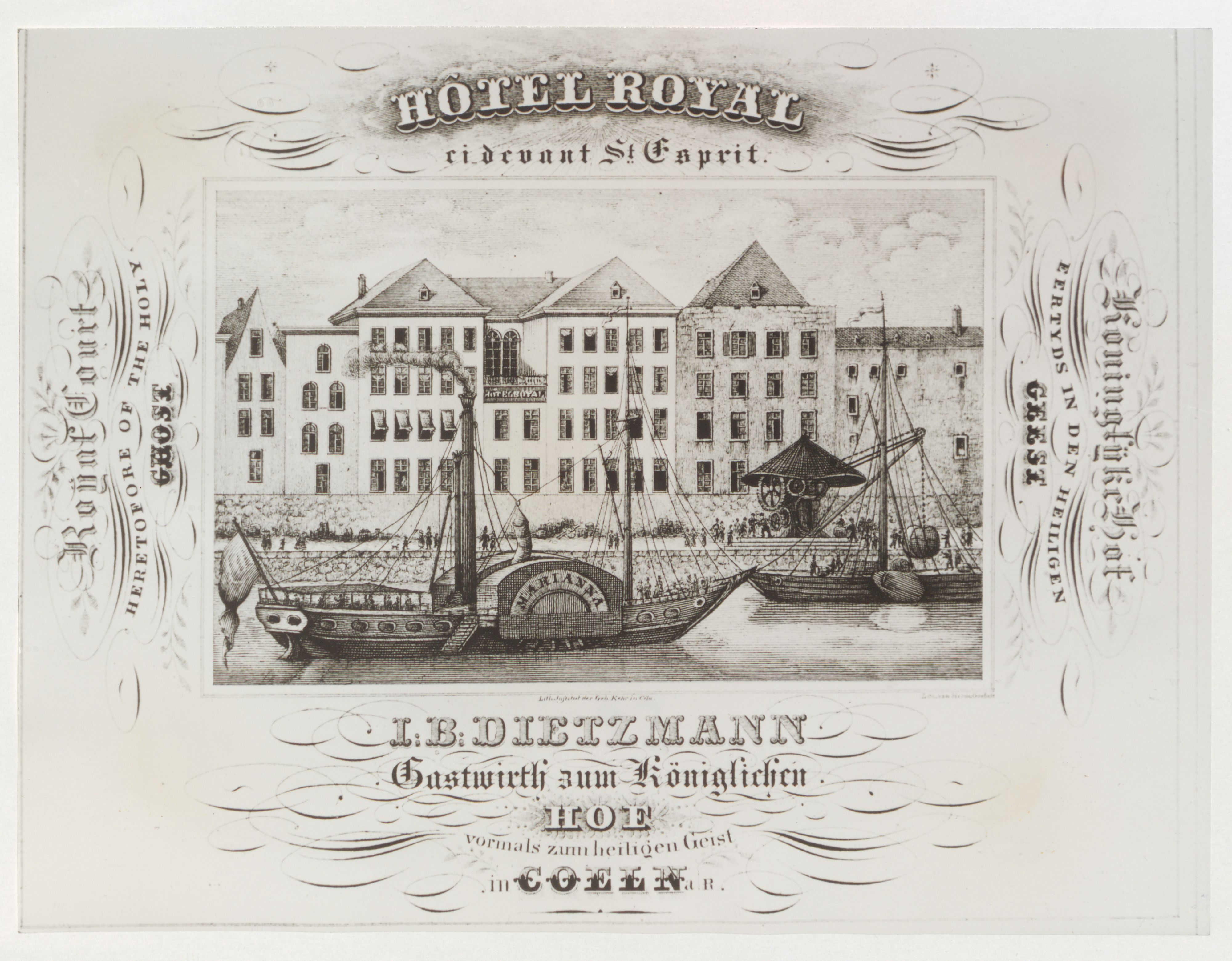 Raddampfer Marianne, erbaut 1842, vor dem Hotel Royal in Köln