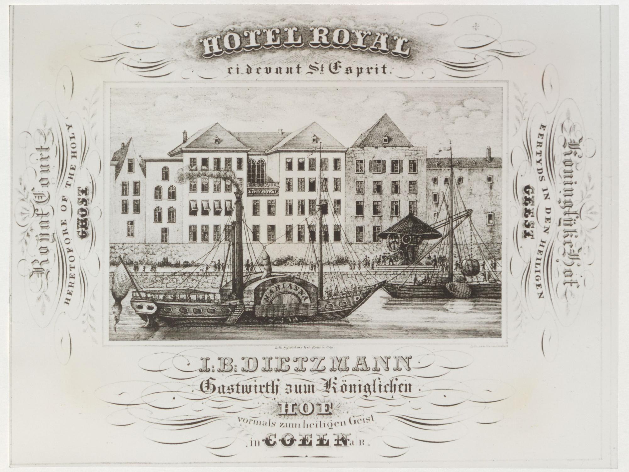 Raddampfer Marianne, erbaut 1842, vor dem Hotel Royal in Köln