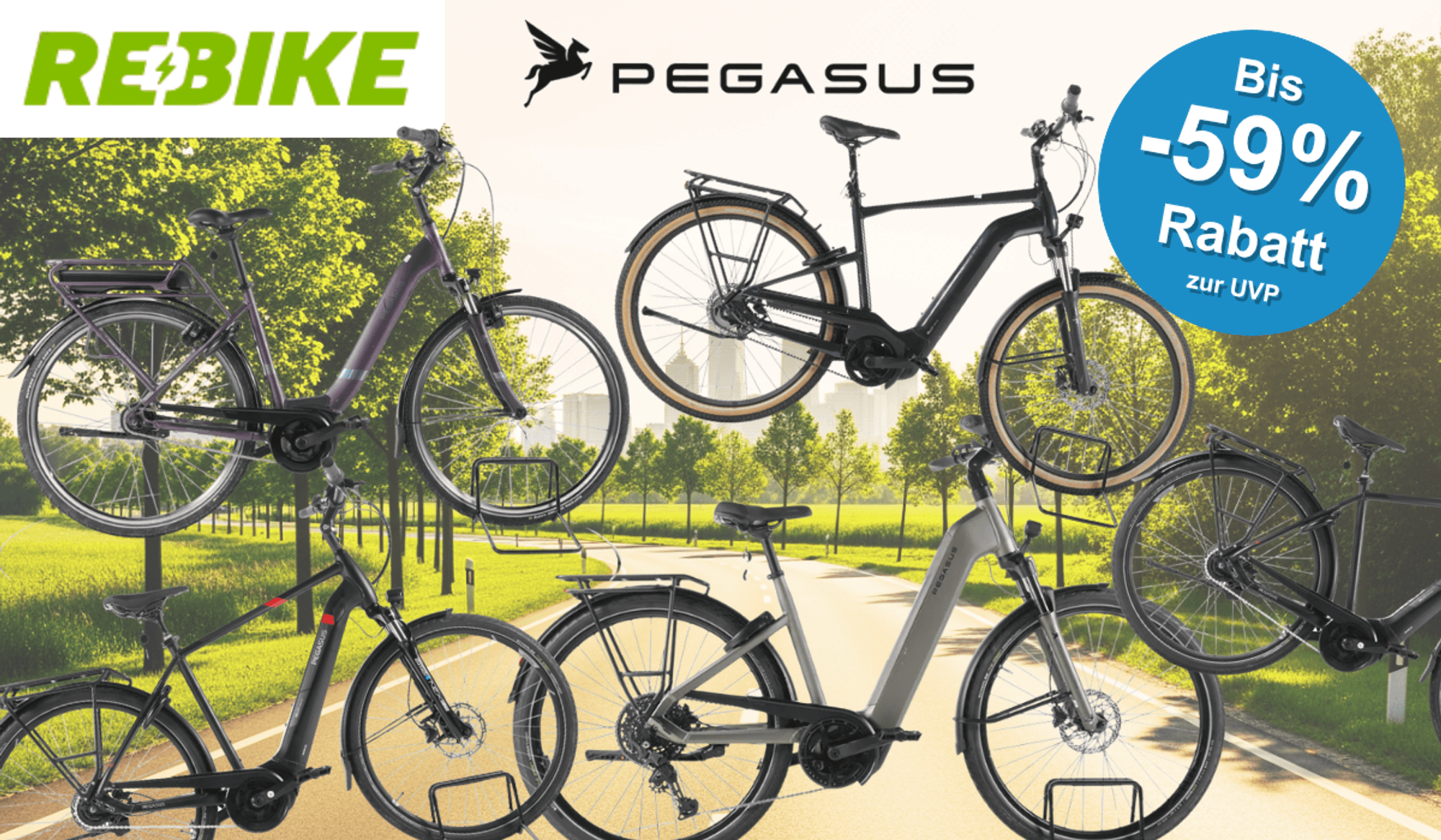 Eine Darstellung von Pegasus Fahrrädern vor einem Fahrradweg.