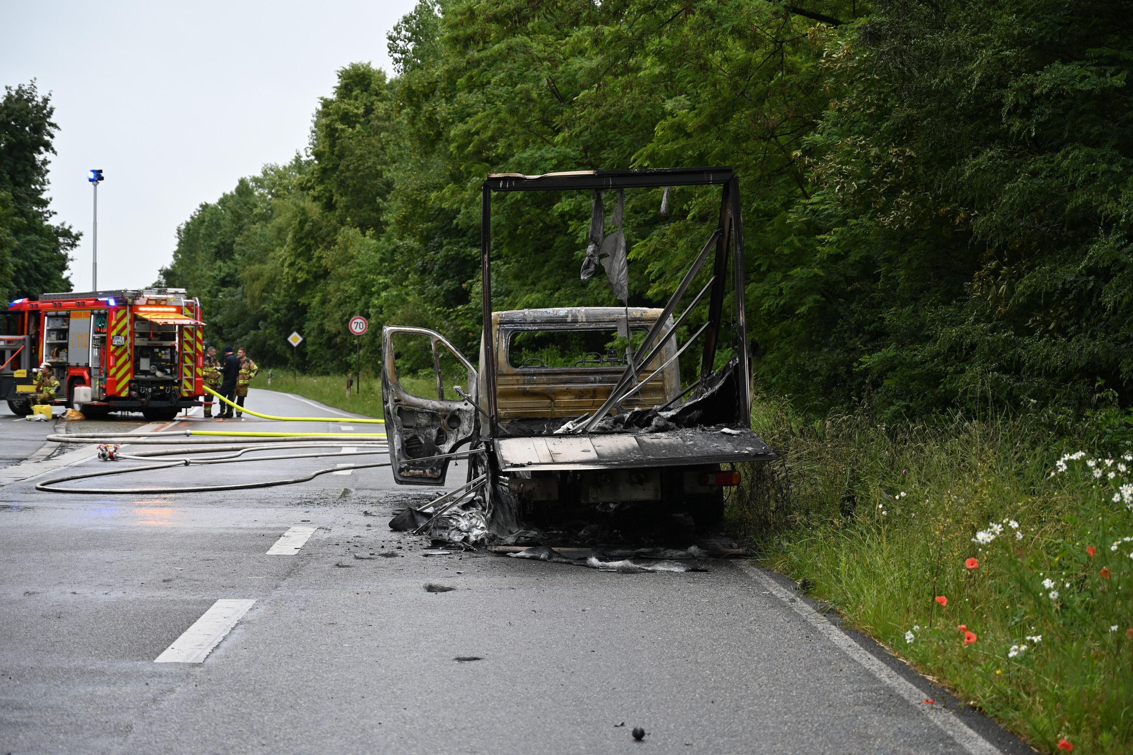 Das Foto zeigt einen ausgebrannten Lkw.