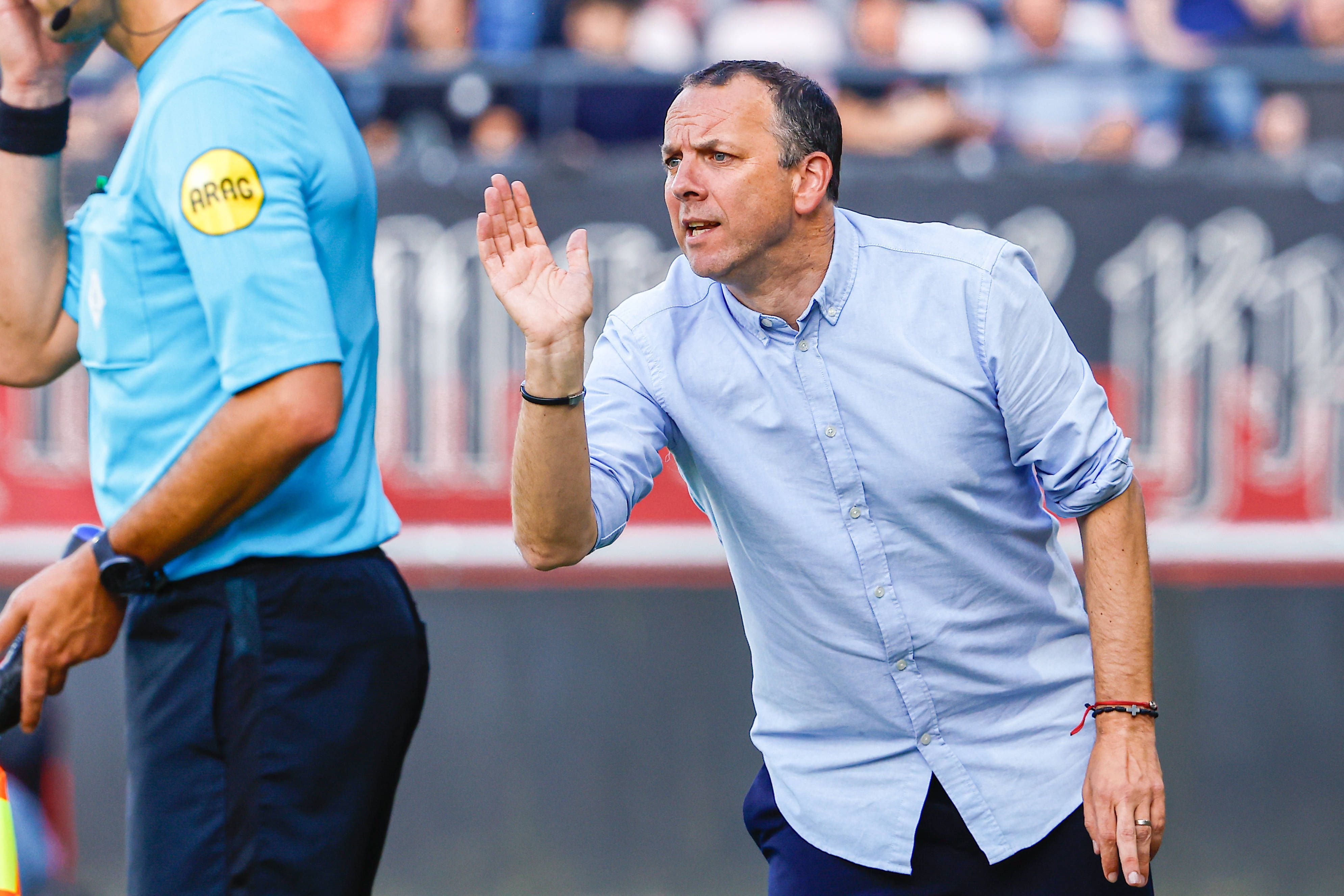 2024-05-23 NEC v Go Ahead Eagles - European League Play Offs Semifinal NIJMEGEN, NETHERLANDS - MAY 23: Head Coach Patrick Greveraars of NEC gestures during the European League Play Offs Semifinal match between NEC and Go Ahead Eagles at Goffertstadion on May 23, 2024 in Nijmegen, Netherlands. Photo by Broer van den Boom/BSR Agency Nijmegen Netherlands Content not available for redistribution in The Netherlands directly or indirectly through any third parties. Copyright: xBSRxAgencyx
