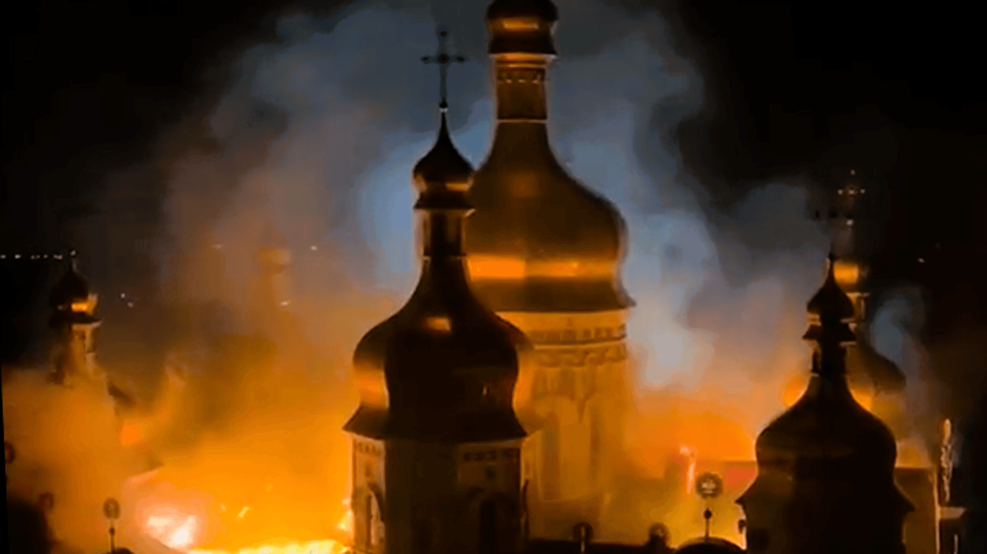 Die Kathedrale des Kyjiwer Höhlenklosters steht nach einem russischen Angriff in Flammen.