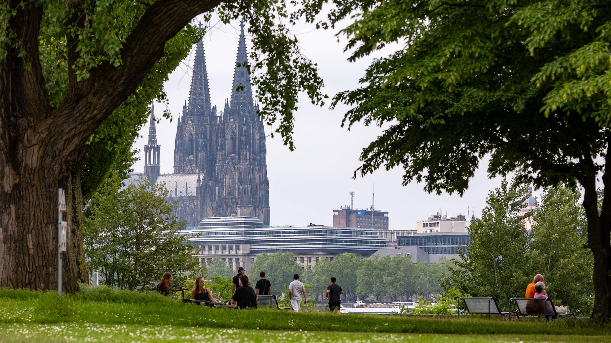 Idylle im Rheinpark mit Blick auf den Dom.