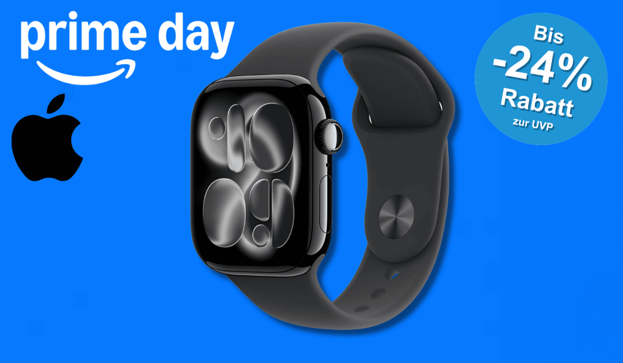 Die Apple Watch vor einem blauen Hintergund.