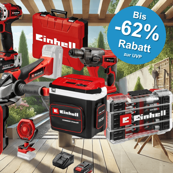 Auf dem Bild ist eine Collage diverser Einhell Werkzeugen zu sehen, die sich aktuell im Otto Onlineshop im Sale befinden.