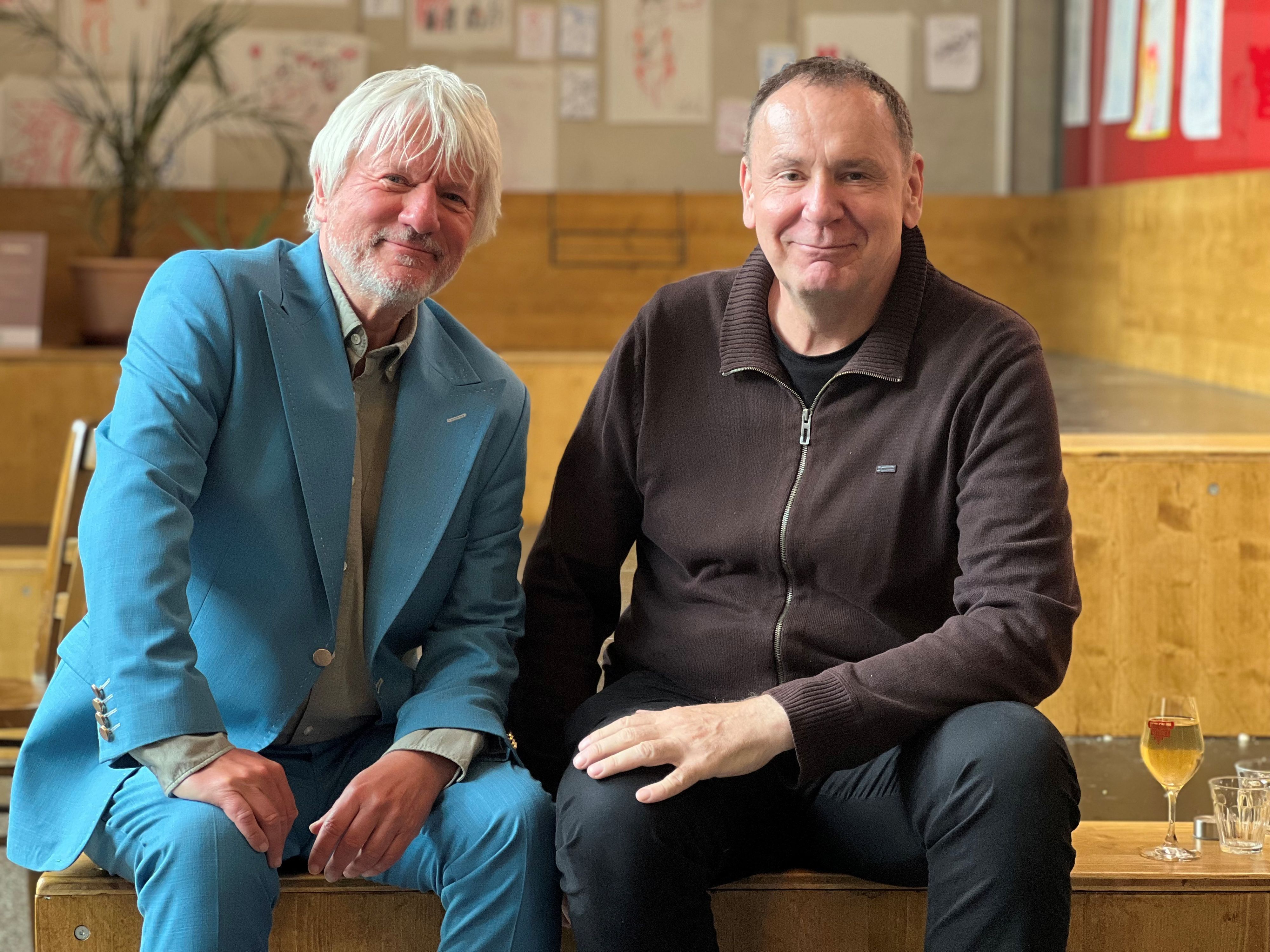 Der Kölner Kabarettist Jürgen Becker und der Wagenbauer Jacques Tilly