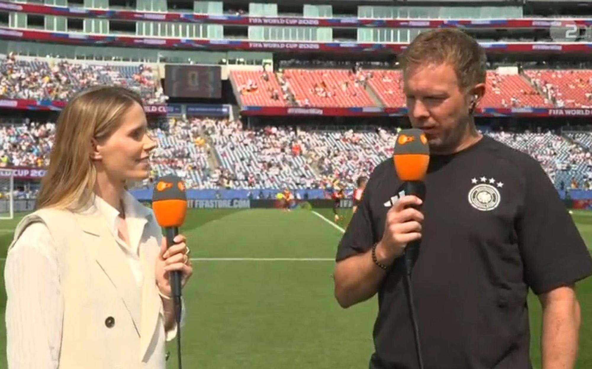 Coach Julian Nagelsmann forderte von seinen Spielern vor dem WM-Sechzehntelfinale mehr Galligkeit - und bewies sie selbst im Interview mit Lili Engels. (Bild: ZDF)