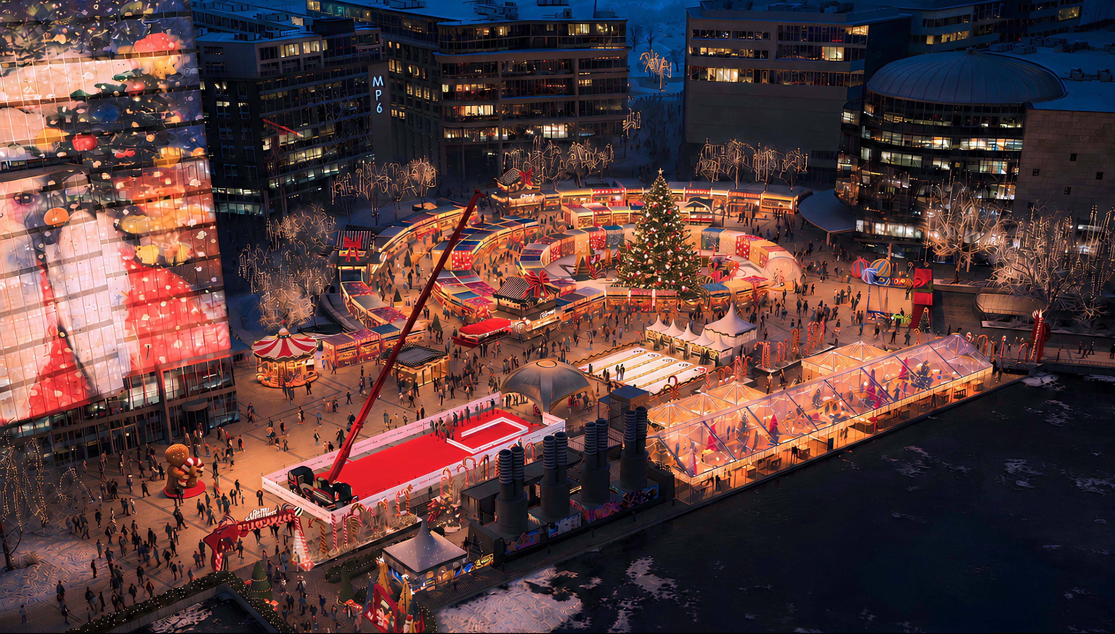 So soll der neue Weihnachtsmarkt im Mediapark im November und Dezember 2026 aussehen.