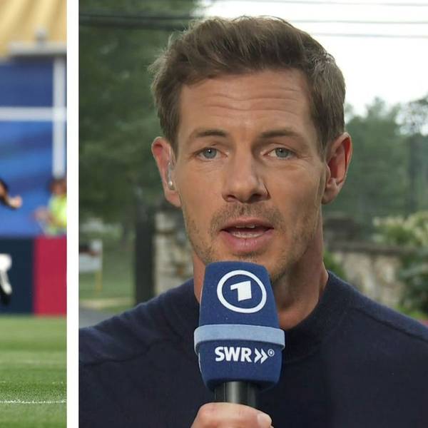 Alex Schlüter (rechts) berichtete von seinen Eindrücken vom WM-Aus der deutschen Fußball-Nationalmannschaft. (Bild: Getty Images / Megan Briggs / ARD (Collage))