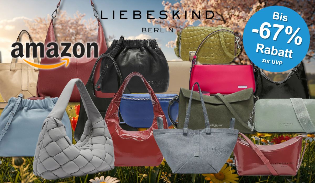 Verschiedene Liebeskind Berlin Taschen vor einem sommerlichen Hintergrund.