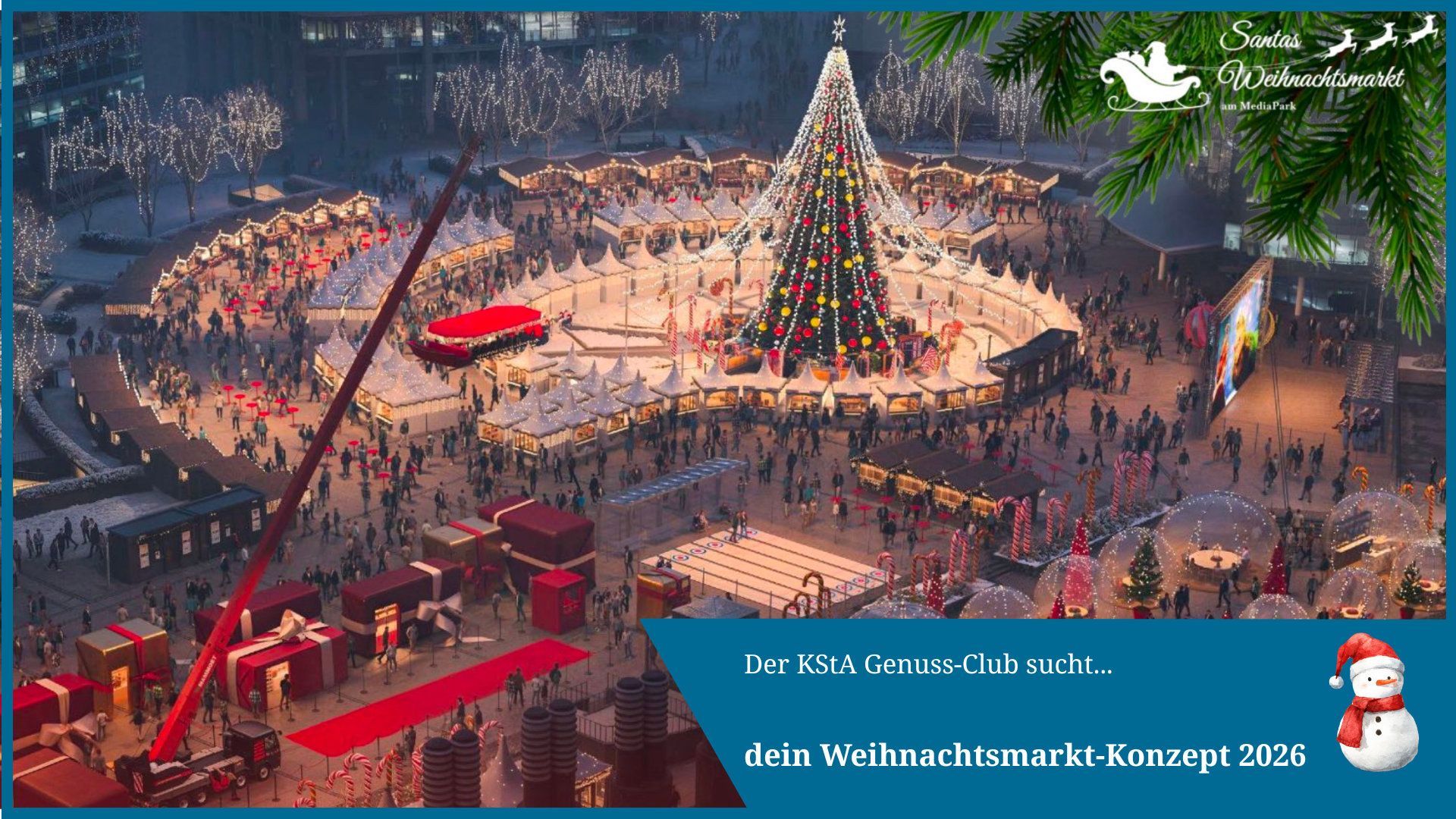 So soll der Weihnachtsmarkt im Mediapark aussehen. Im November soll er erstmals eröffnen.