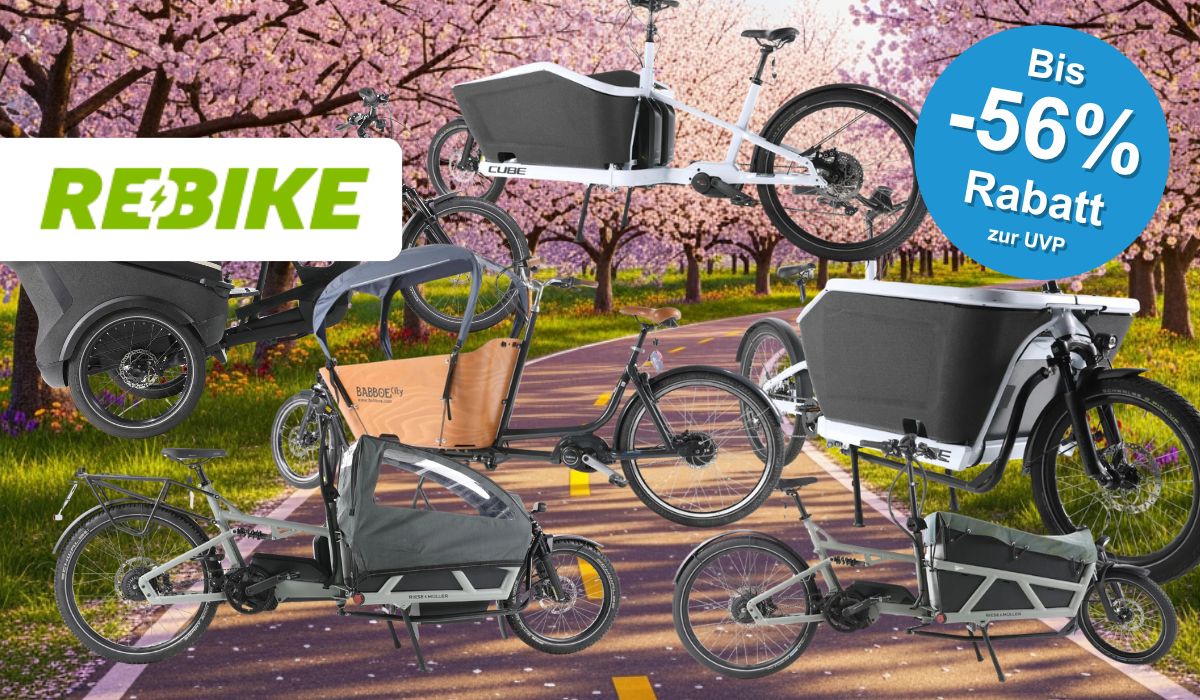Auf dem Bild ist eine Collage aus diverse Lastenfahrrädern zu sehen auf einem noch frühlingshaften Hintergrund.