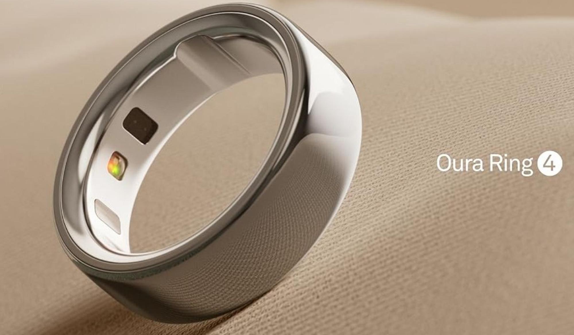Oura Ring 4 vor einem Beigen Stoffhintergrund.