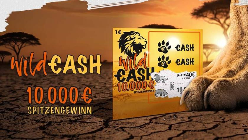 Das Rubbellos Wild Cash bietet die Chance auf 10.000 Euro Spitzengewinn.