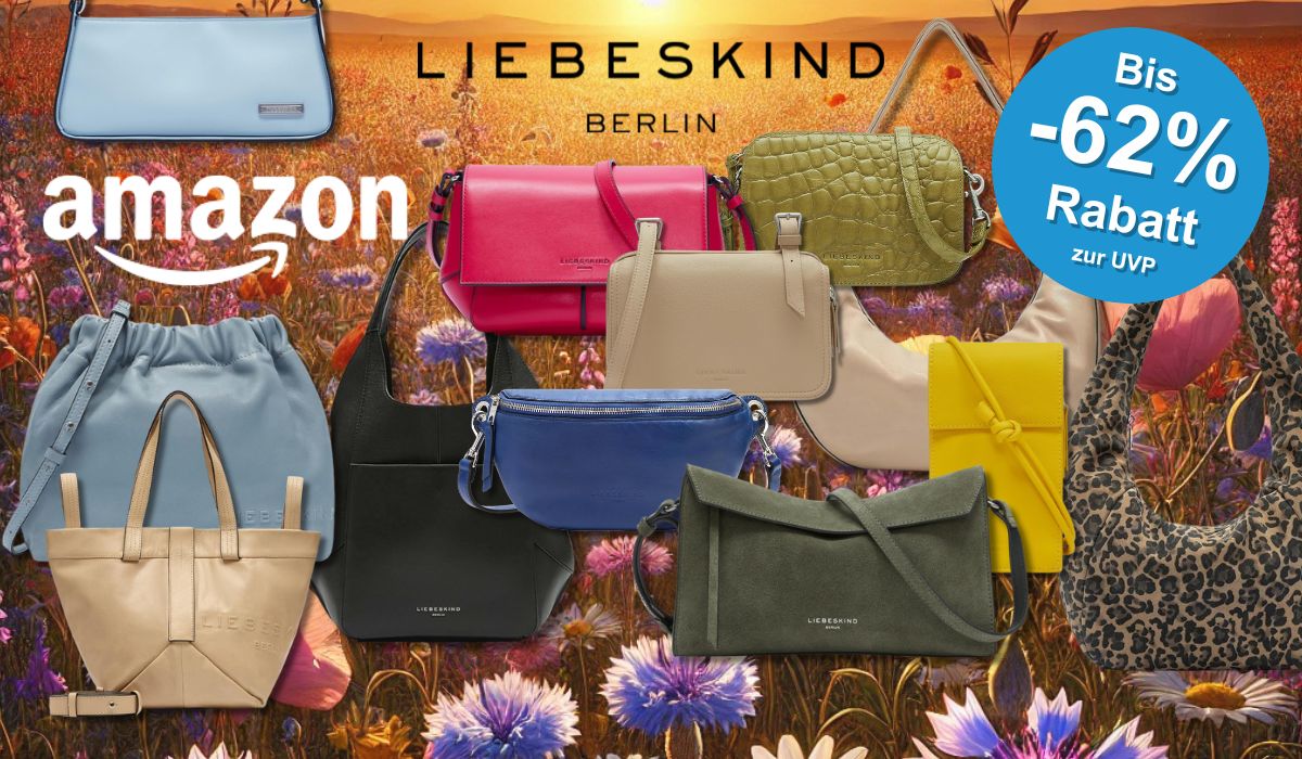 Verschiedene Liebeskind Berlin Taschen vor einem sommerlichen Hintergrund.