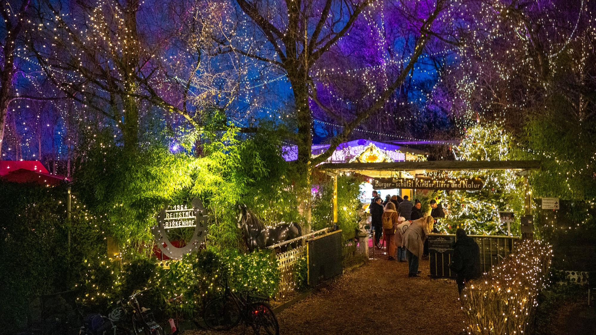 Lichter beim Weihnachtsmarkt auf dem Reitstall Birkenhof in Dünnwald.