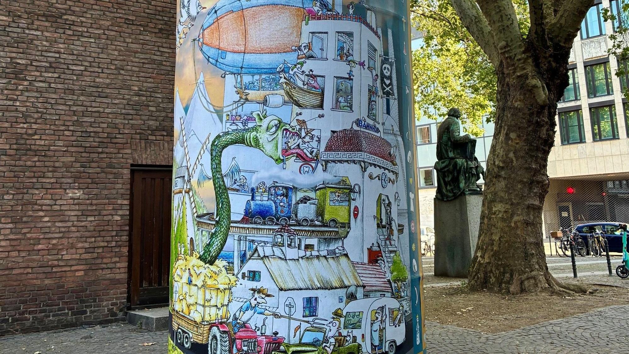 Finde.Finde: Ein Wimmelbild auf einer Kölner Litfaßsäule