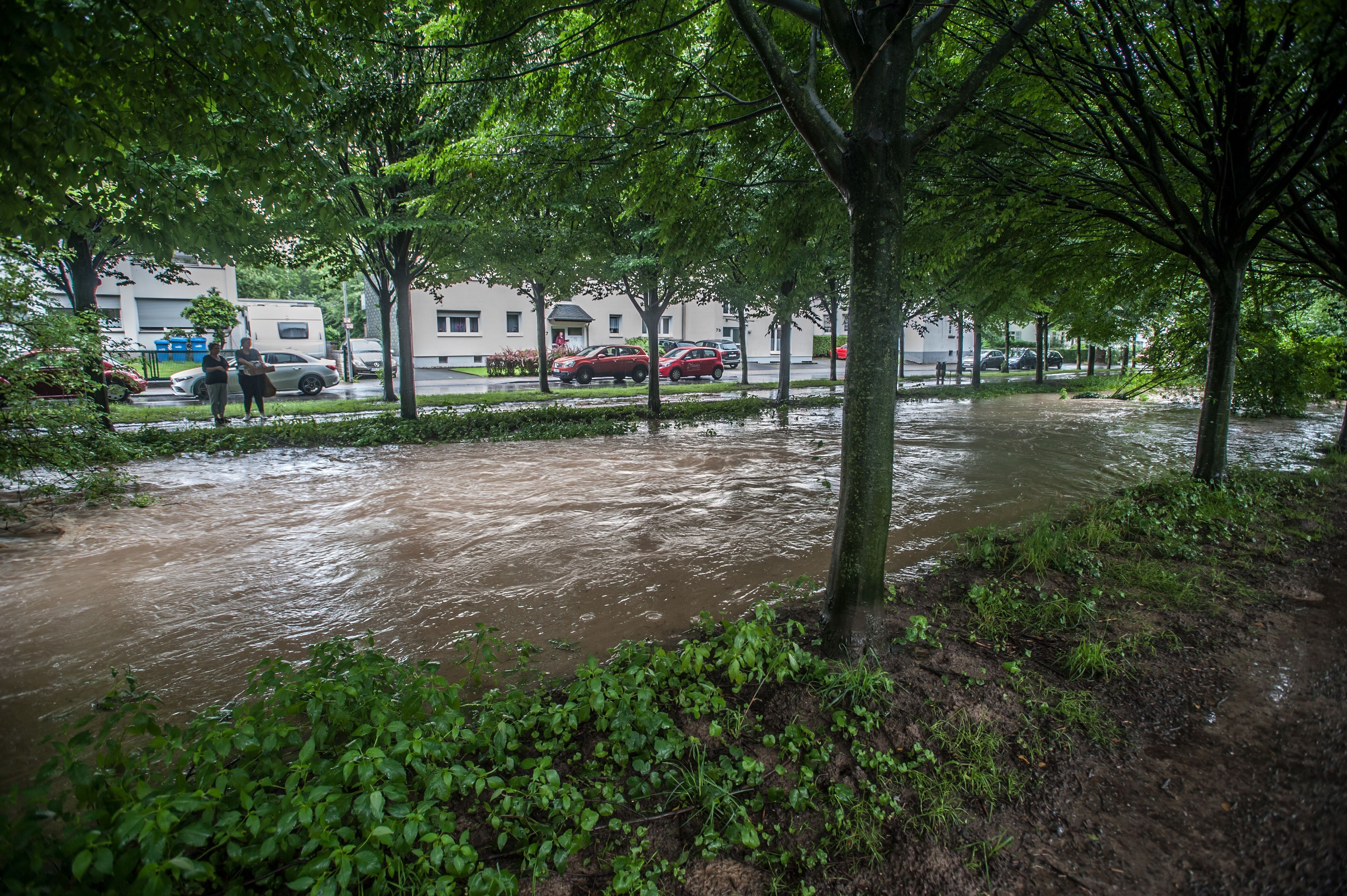 Wiembachallee, bis Oberkante voll nach Starkregen  Foto: Ralf Krieger