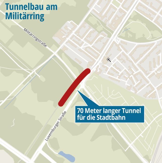 An der Kreuzung Militärring und Luxemburger Straße soll ein neuer Tunnel für die Stadtbahn entstehen.