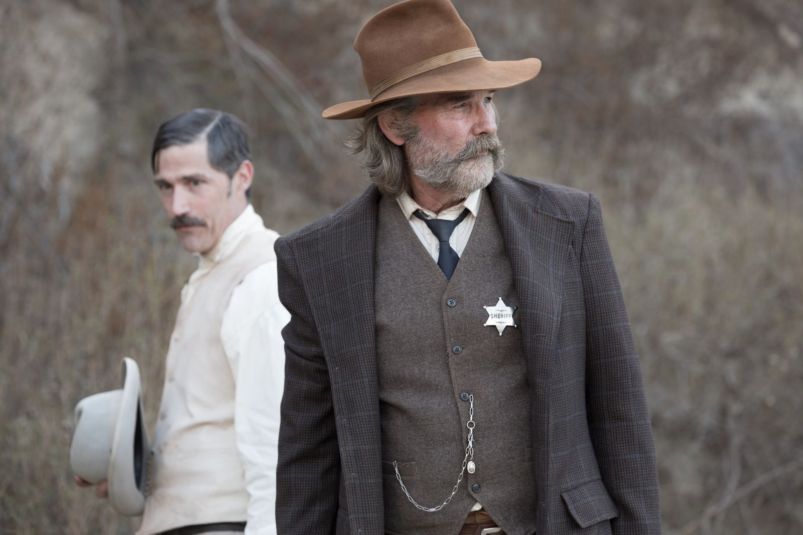 Für den Western „Bone Tomahawk“ (2015) stand Matthew Fox (links) mit Kurt Russell vor der Kamera. (Bild: Highlight / Constantin)