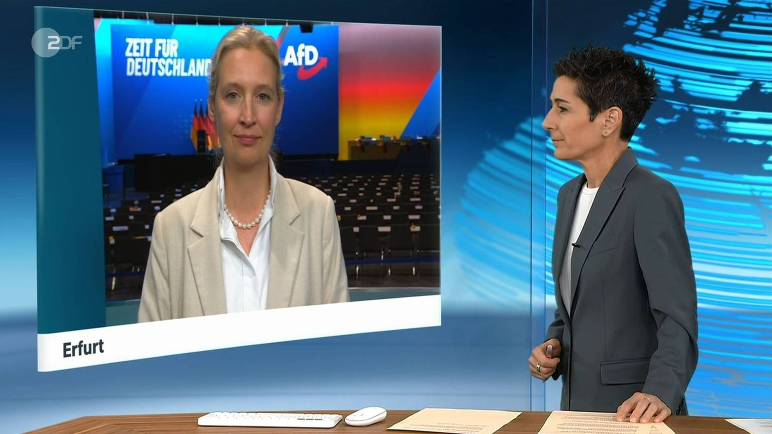 Ein konfliktgeladenes „heute journal“-Interview von Moderatorin Dunja Hayali (rechts) mit AfD-Chefin Alice Weidel ging in den letzten Tagen viral. (Bild: ZDF)