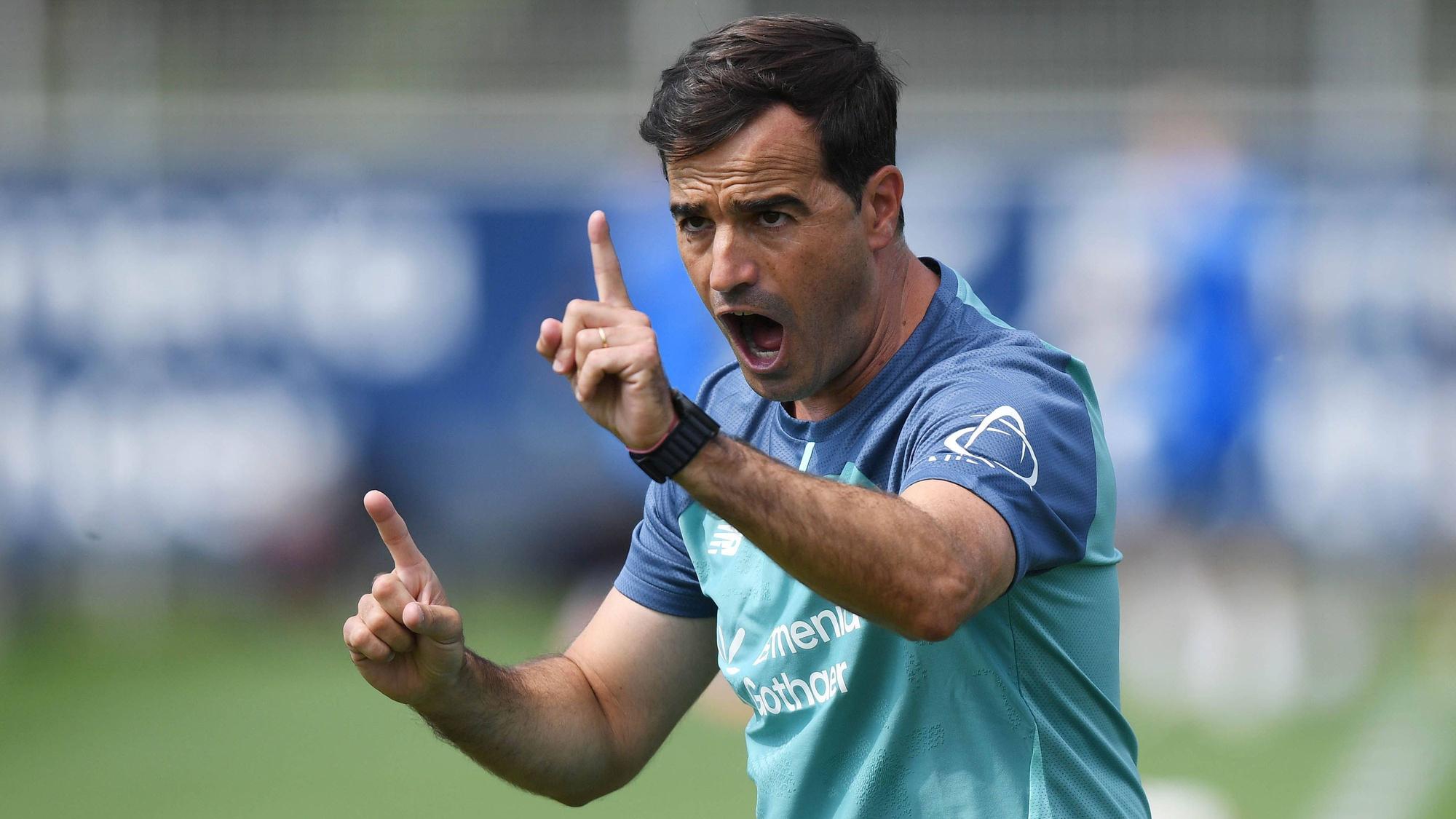 14.07.2026, xophax, Fussball 1.Bundesliga, Bayer 04 Leverkusen. Training . Trainingsauftakt an der BayArena. Trainer Carles Martinez Novell Bayer 04 Leverkusen *** July 14, 2026, xophax, Soccer, Bundesliga 1, Bayer 04 Leverkusen Training, First Training Session at the BayArena, Coach Carles Martinez Novell, Bayer 04 Leverkusen