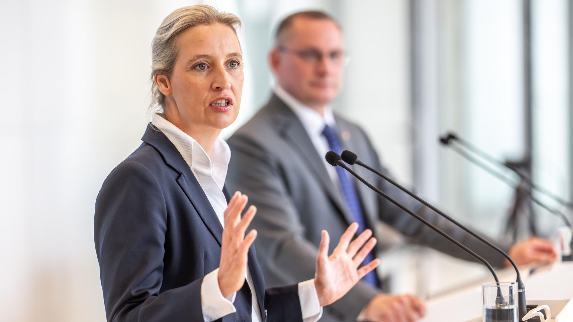 Schicken einen Mediator nach NRW: Die AfD-Bundessprecher Alice Weidel und Tino Chrupalla
