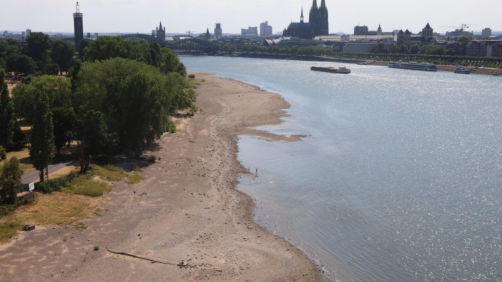 Der Rhein führt wenig Wasser.