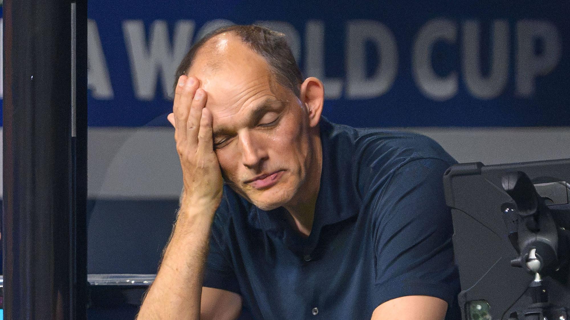 15 July 2026 - England v Argentina - Atlanta Stadium- Semi Final - 2026 World Cup - USA. 15 July 2026 - England v Argentina - Atlanta Stadium- Semi Final - 2026 World Cup - USA. England Manager Thomas Tuchel dejected after defeat to Argentina. Picture : Mark Pain ATLANTA USA PUBLICATIONxNOTxINxUK Copyright: xMarkxPainx